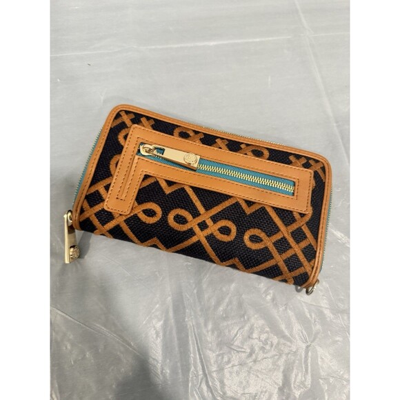 Spartina 449 Accessories - Spartina 449 Zip Around Wallet Linen Leather Brown Blue Pattern Read